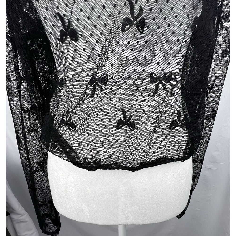 Bodyrage Black Sheer Mesh Bow Polka Dot Long Sleeve Top L/XL Goth Coquette Y2K - Picture 3 of 12